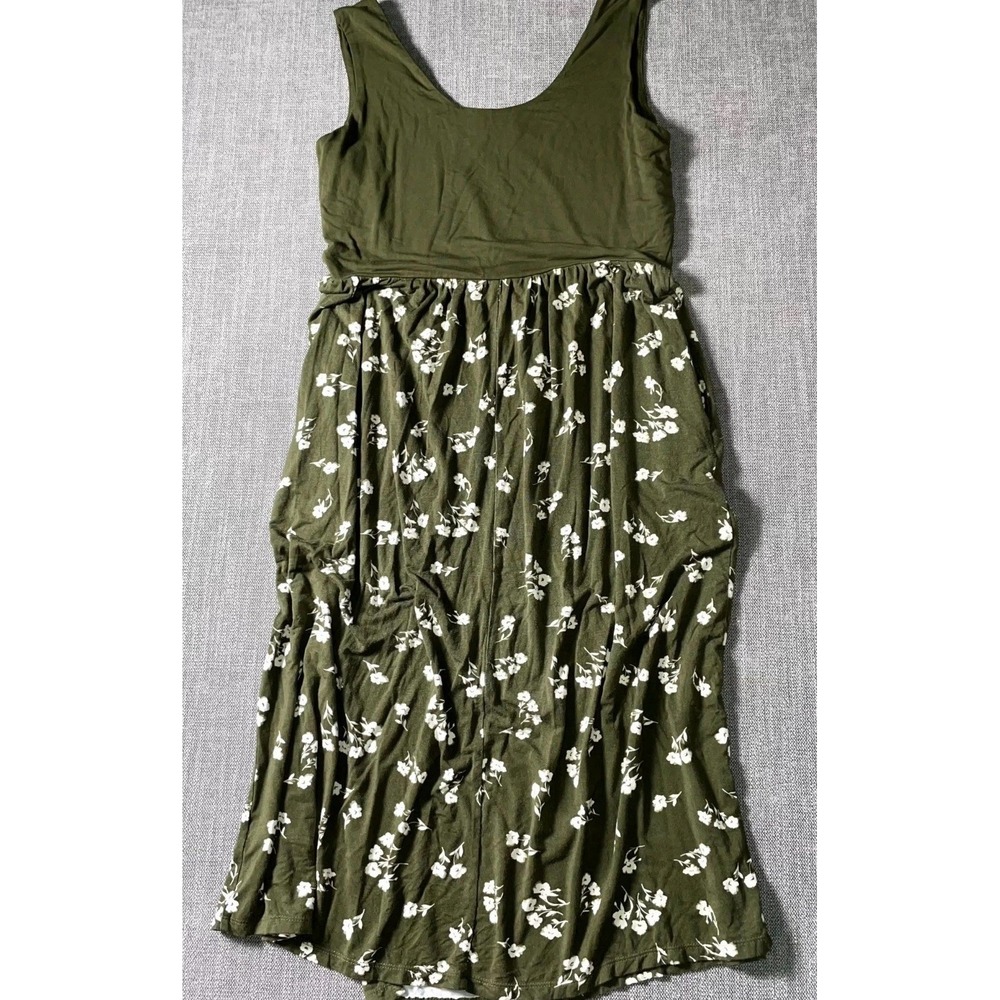 24/7 By Maurices Sheath Dress Women Large Green Floral Sleeveless Low Thigh Slit - Picture 6 of 11